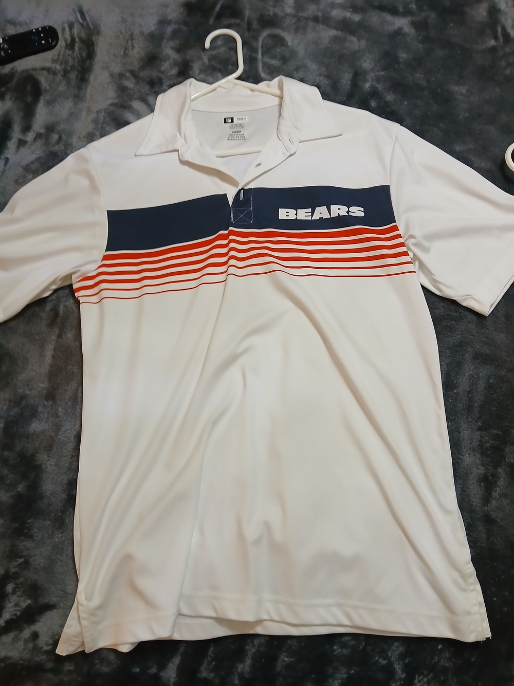 NFL BEARS White Polo with Navy Chest Panel & Orange Stripes